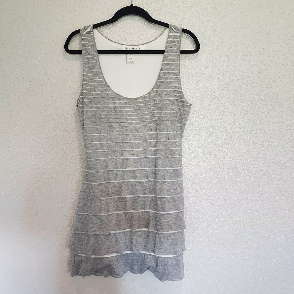 Max Studio Gray Tiered Long Tunic Scoop Neck Tank Size L